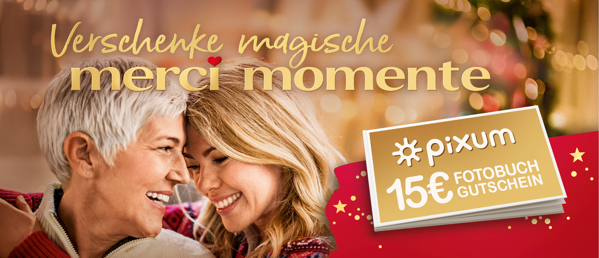 Verschenke magische merci Momenete - pixum 15 Euro Fotobuch-Gutschein