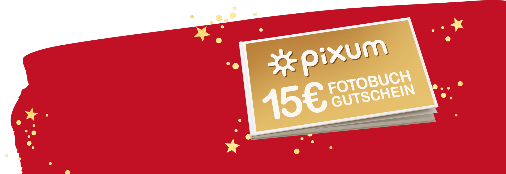 Abbildungs eines symbolischen 15 Euro Gutschein für ein Pixum Fotobuch